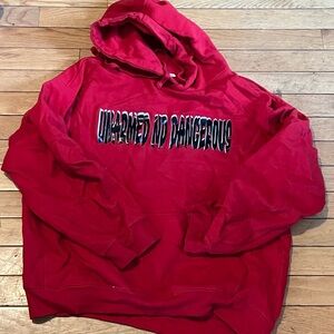 Printed Hoodie Burnt Red Size Medium Streetwear “Unarmed ND Dangerous” NWOT